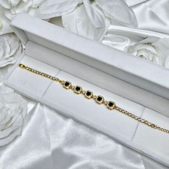 Green & White Topaz Tennis Bracelet on Platinum - Stamped PT 950 18K Gold - Picture 10 of 10